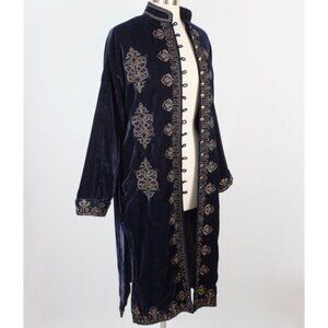 Zara sz M velvet robe long jacket navy velvet embellished